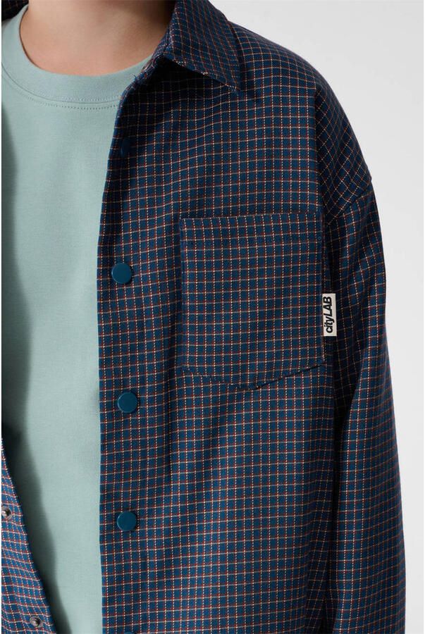 Shoeby loose fit geruit overshirt donkerblauw bordeaux - Foto 2