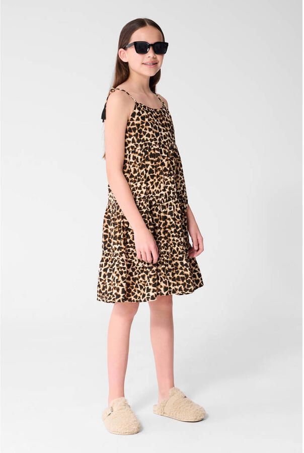 Shoeby maxi jurk met panterprint en franjes bruin
