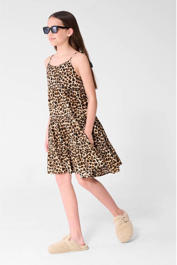 Shoeby maxi jurk met panterprint en franjes bruin - Foto 3