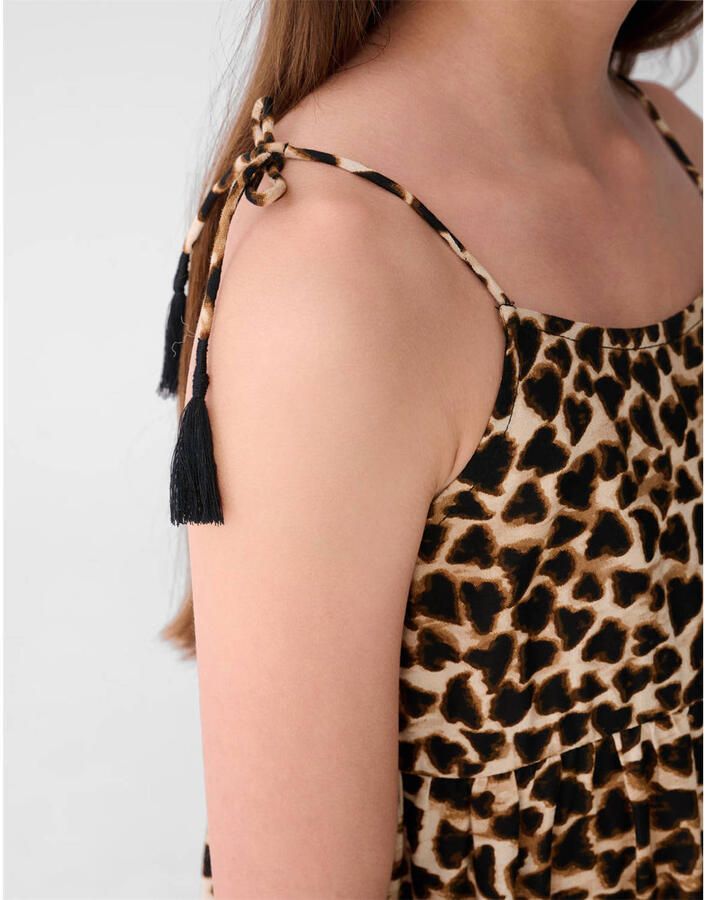 Shoeby maxi jurk met panterprint en franjes bruin - Foto 2