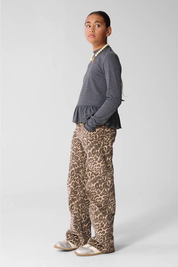 Shoeby metaal gestreepte top met peplum en ruches grijs Meisjes Polyester Opstaande kraag glitter