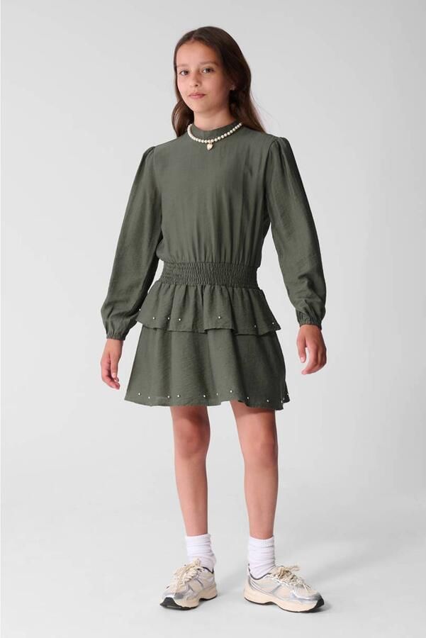 Shoeby midi jurk met smockwerk donkergroen - Foto 2