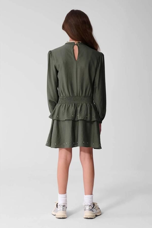 Shoeby midi jurk met smockwerk donkergroen - Foto 3