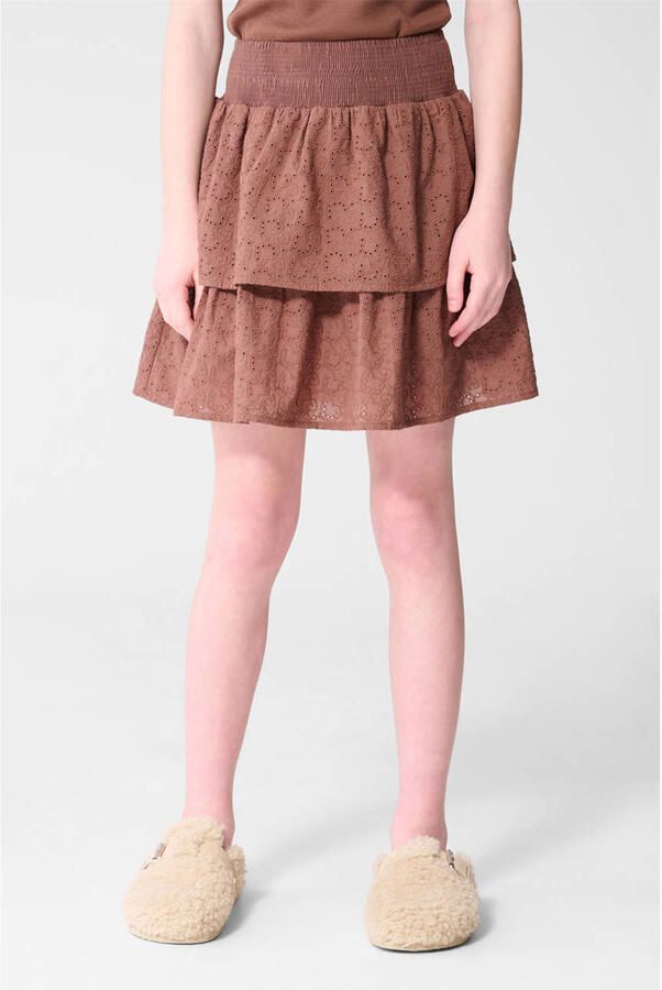 Shoeby midi rok broderie bruin