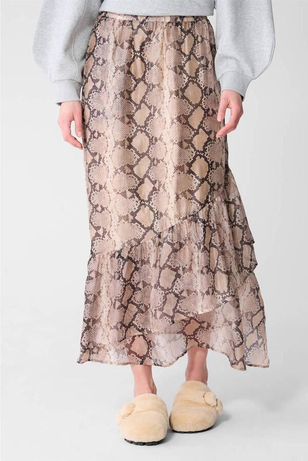 Shoeby midi rok strokenrok met dierenprint lichtbruin