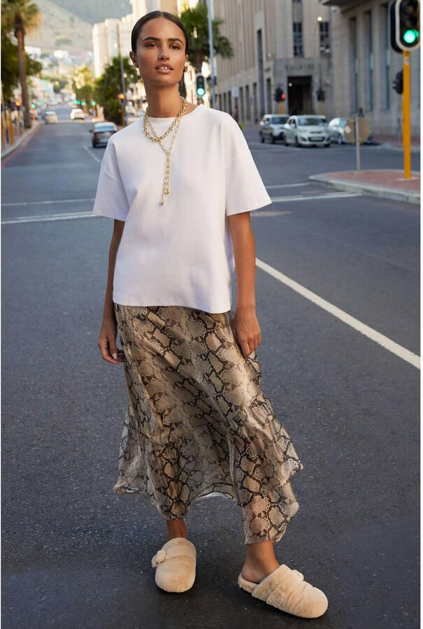 Shoeby midi rok strokenrok met dierenprint lichtbruin - Foto 2