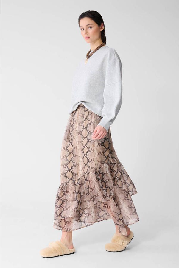 Shoeby midi rok strokenrok met dierenprint lichtbruin - Foto 3