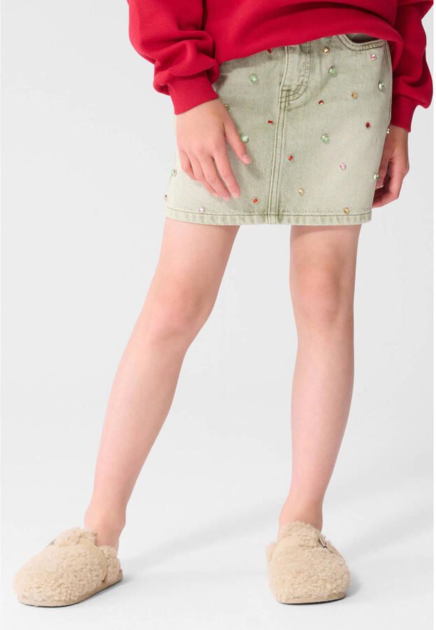 Shoeby midi spijkerrok met strass-steentjes lichtgroen