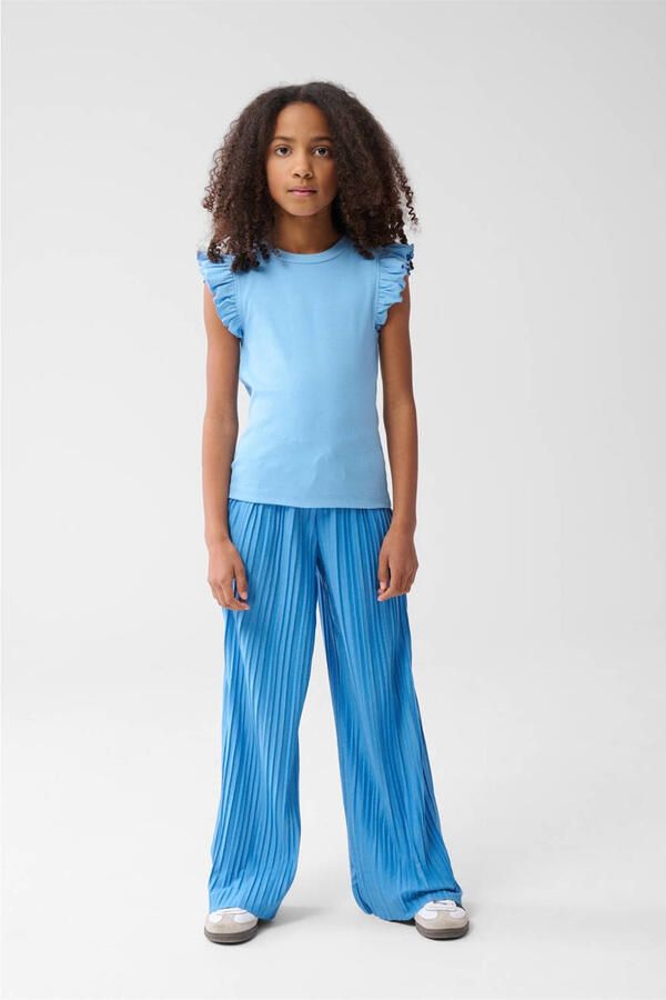 Shoeby mouwloze top rib gebreid met ruches lichtblauw - Foto 3