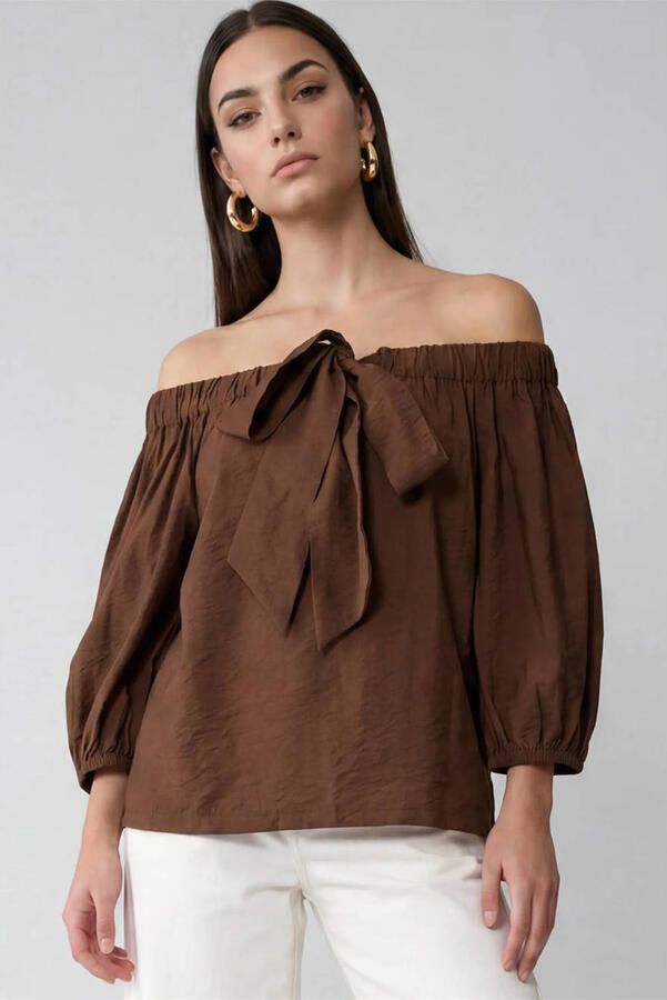 Shoeby off shoulder top donkerbruin
