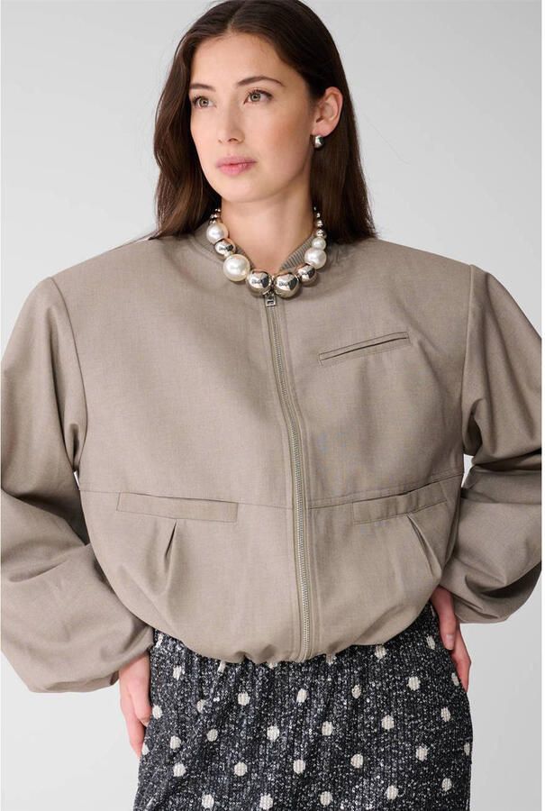 Shoeby oversized bomberjack beige met backprint van sierparels