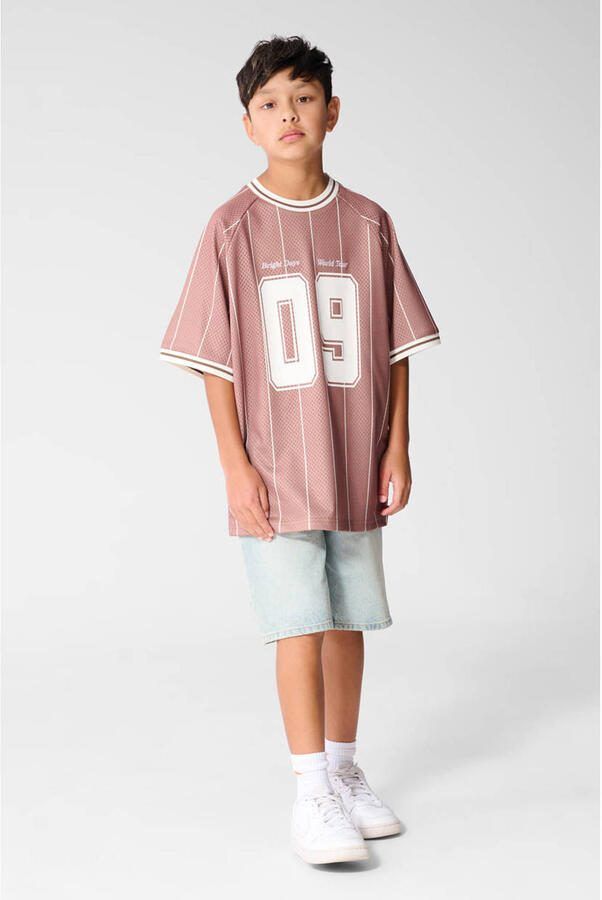 Shoeby oversized gestreept T-shirt met tekst oudroze