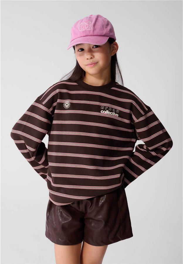 Shoeby oversized gestreepte sweater met backprint bruin roze offwhite
