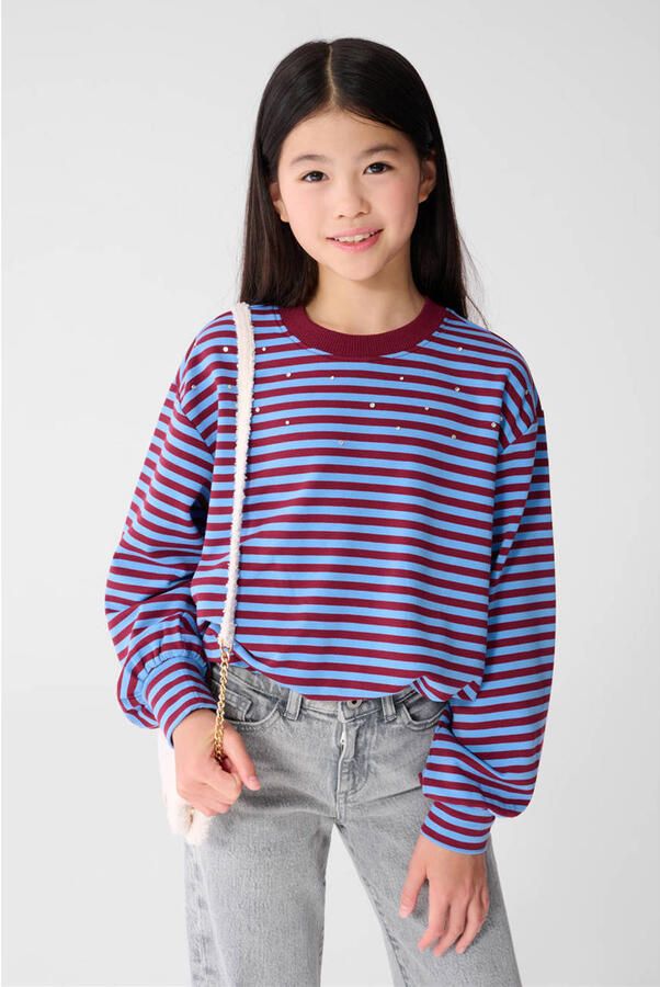 Shoeby oversized gestreepte sweater met strass-steentjes blauw