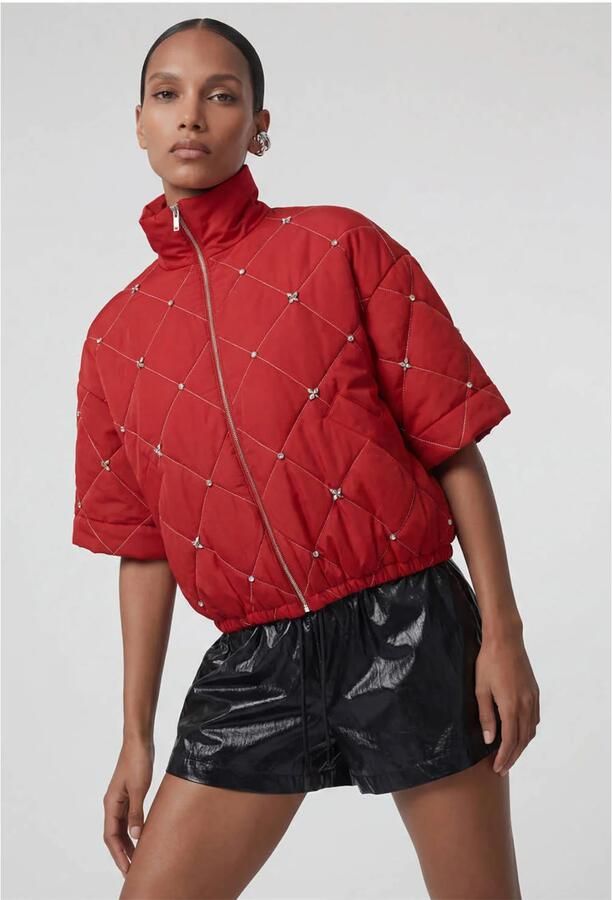 Shoeby quilted bomberjack met strass-steentjes rood