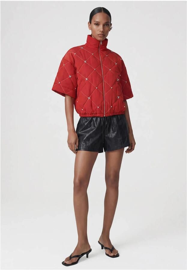 Shoeby quilted bomberjack met strass-steentjes rood - Foto 2