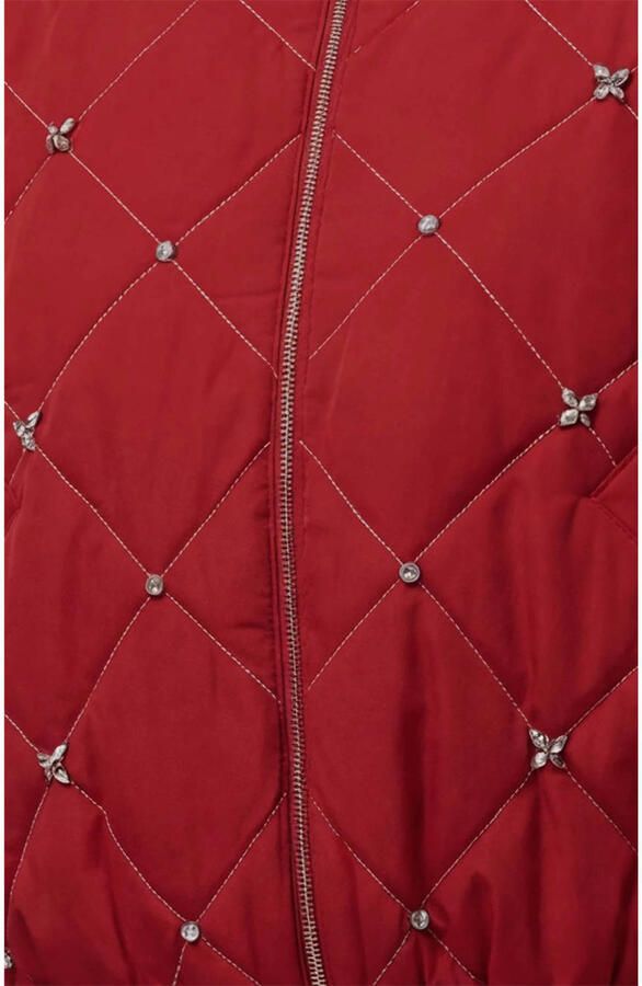 Shoeby quilted bomberjack met strass-steentjes rood - Foto 3