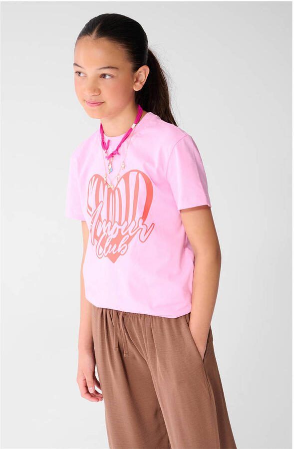 Shoeby rechtvallend T-shirt met print roze