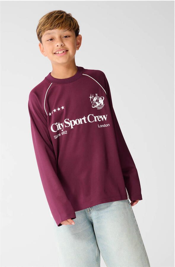 Shoeby rechtvallende longsleeve met tekst donkerrood