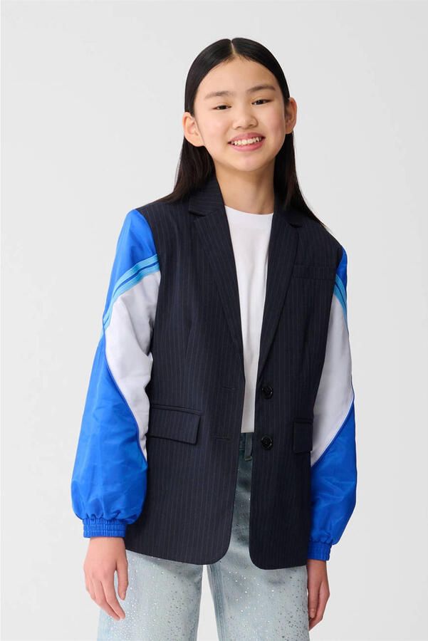 Shoeby regular fit blazer met krijtstreep donkerblauw