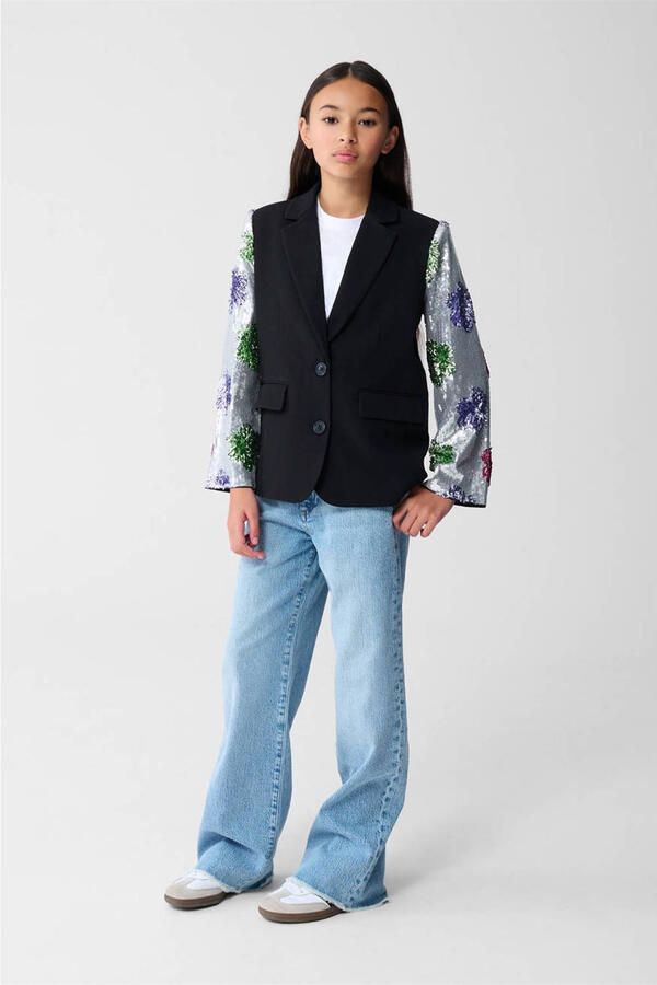 Shoeby regular fit blazer zwart met pailletten