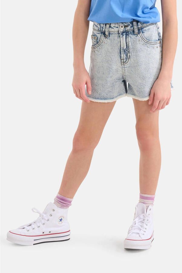 Shoeby regular fit denim short light blue denim bleached Korte broek Blauw Meisjes Katoen 134 140