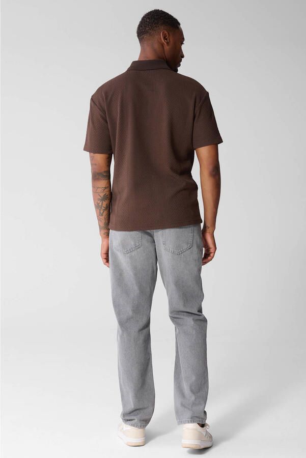 Shoeby regular fit gebreide polo donkerbruin - Foto 2