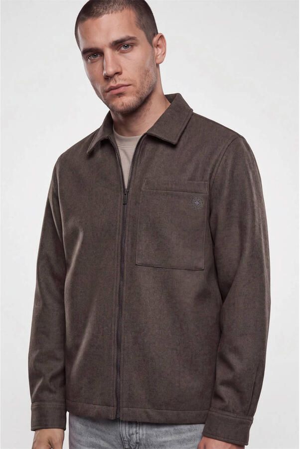 Shoeby regular fit gemêleerd overshirt donkerbruin