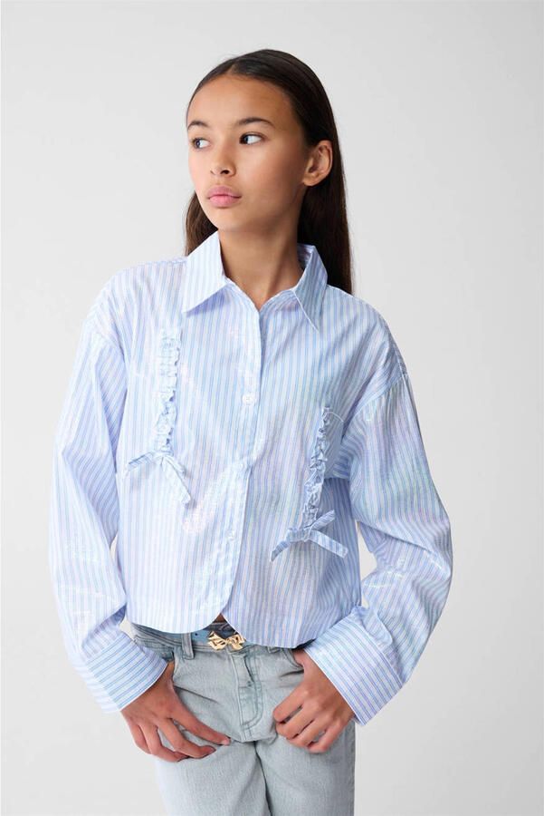 Shoeby regular fit gestreepte blouse lichtblauw
