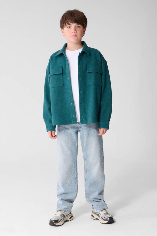 Shoeby regular fit overhemd blauw Groen Jongens Polyester Button down