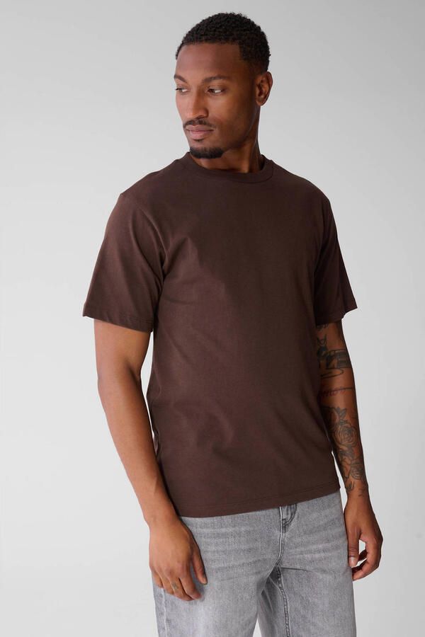 Shoeby regular fit T-shirt met backprint donkerbruin