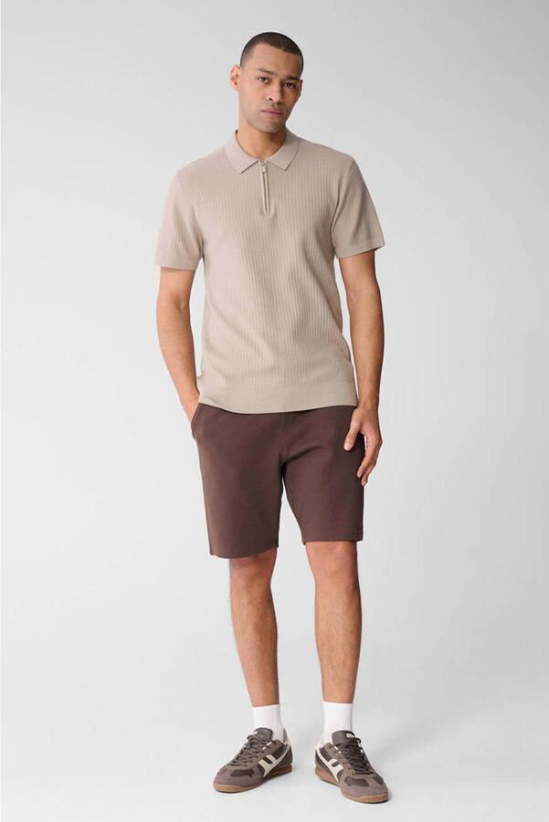 Shoeby regular polo fijn gebreid lichtbruin