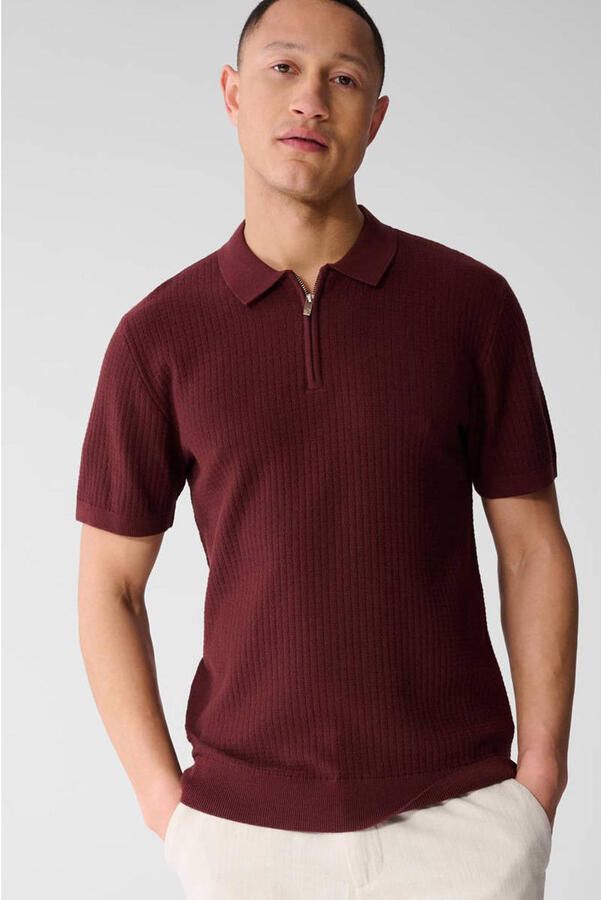 Shoeby regular polo met ingebreid patroon donkerrood