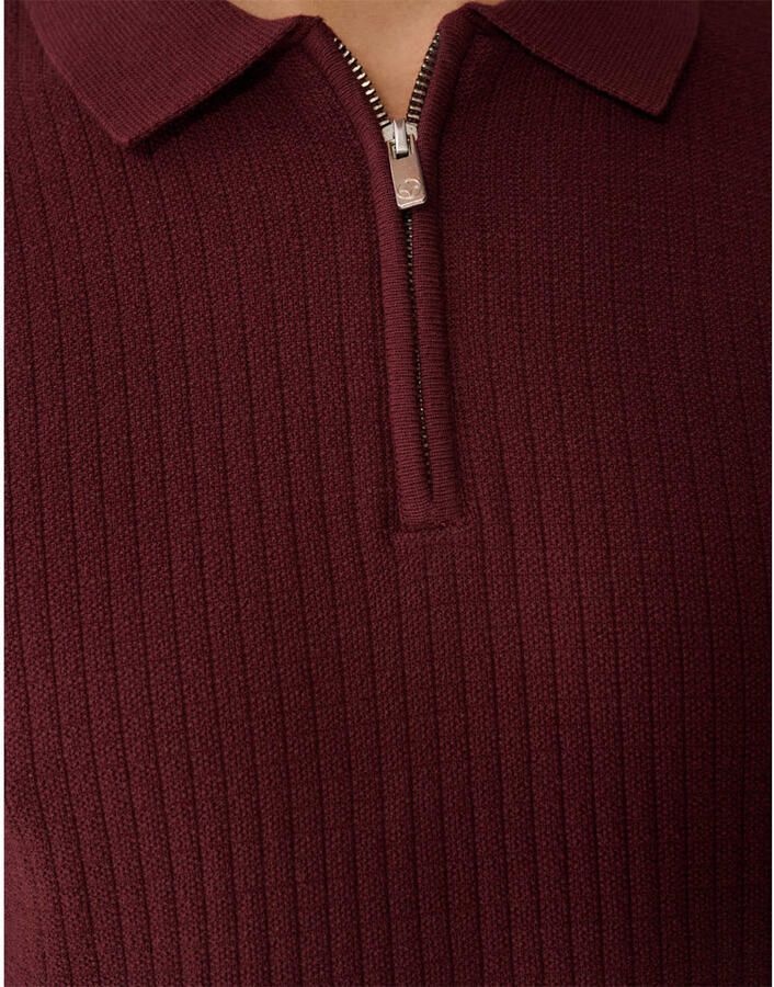 Shoeby regular polo met ingebreid patroon donkerrood - Foto 2