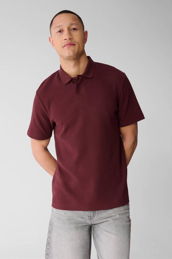 Shoeby regular polo met textuur donkerrood