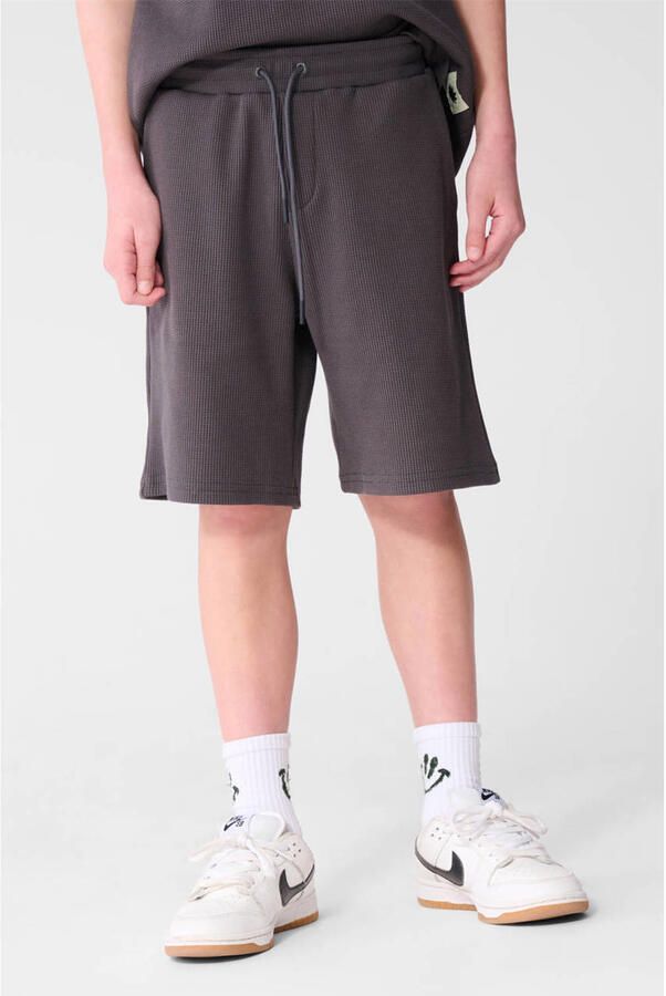 Shoeby regular waist casual short antraciet met textuur