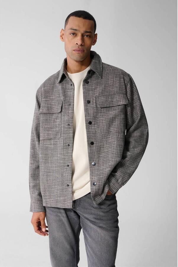 Shoeby relaxed fit geruit overshirt met wol grijs