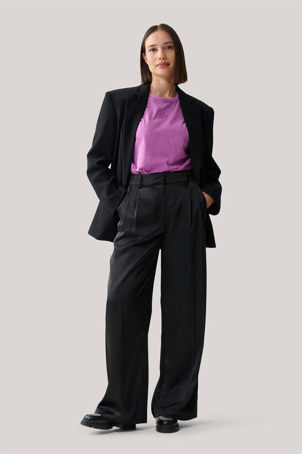 Shoeby satijnen high waist wide leg broek zwart