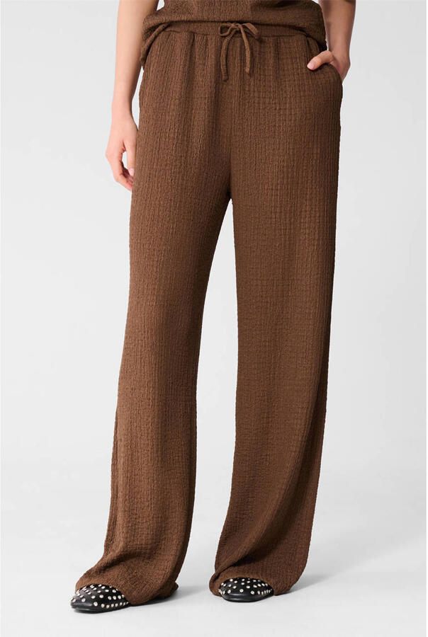 Shoeby straight high waist crinkle broek bruin
