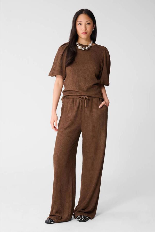 Shoeby straight high waist crinkle broek bruin - Foto 3