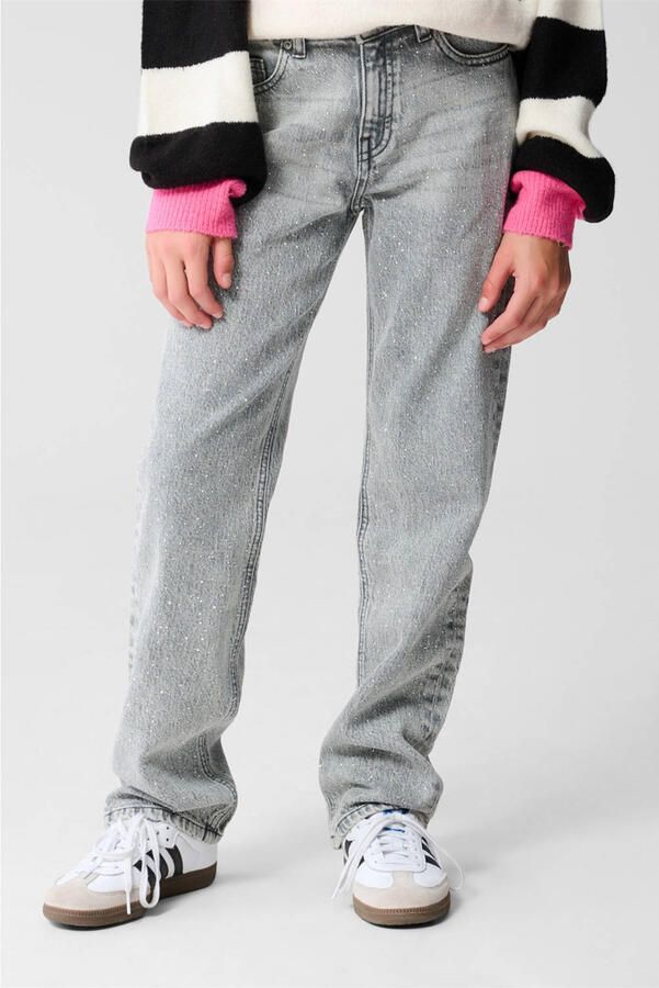 Shoeby straight high waist jeans met strass steentjes grey denim