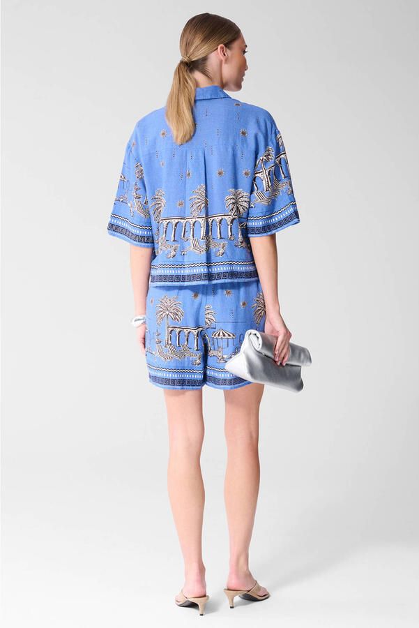 Shoeby straight leg casual short met print en linnen blauw - Foto 3
