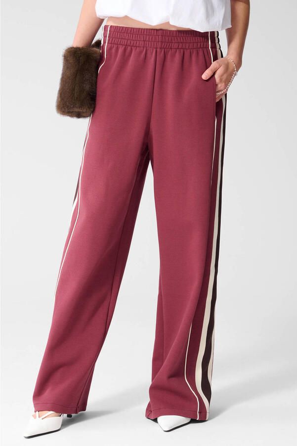 Shoeby straight leg gestreepte broek donkerrood