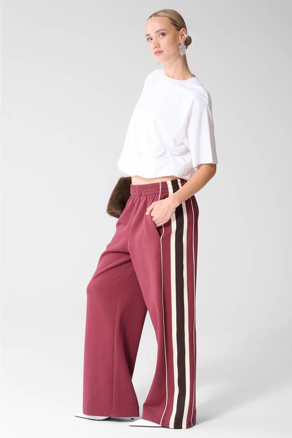 Shoeby straight leg gestreepte broek donkerrood - Foto 3