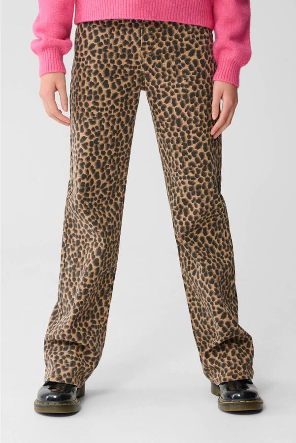Shoeby straight leg jeans high waist met panterprint bruin