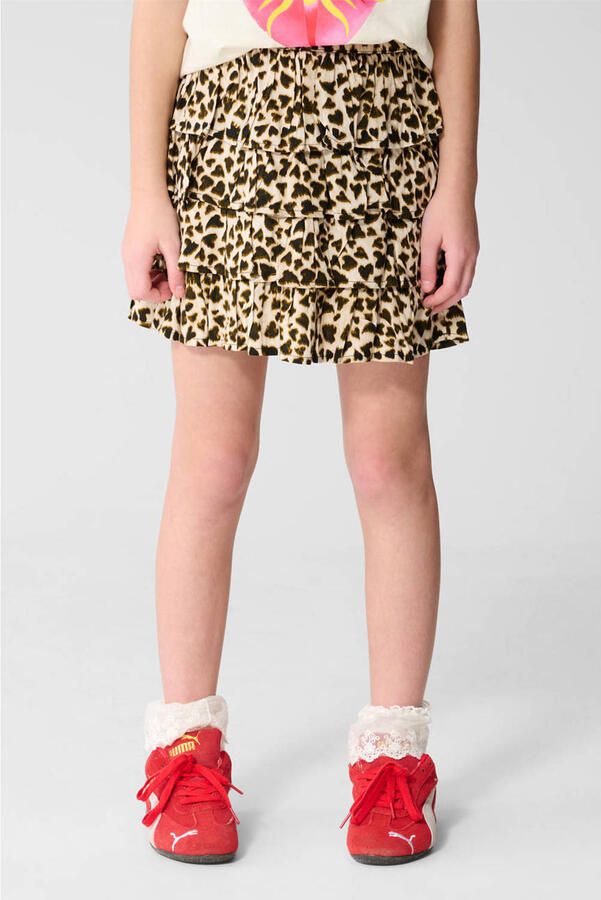 Shoeby strokenrok met panterprint lichtbruin