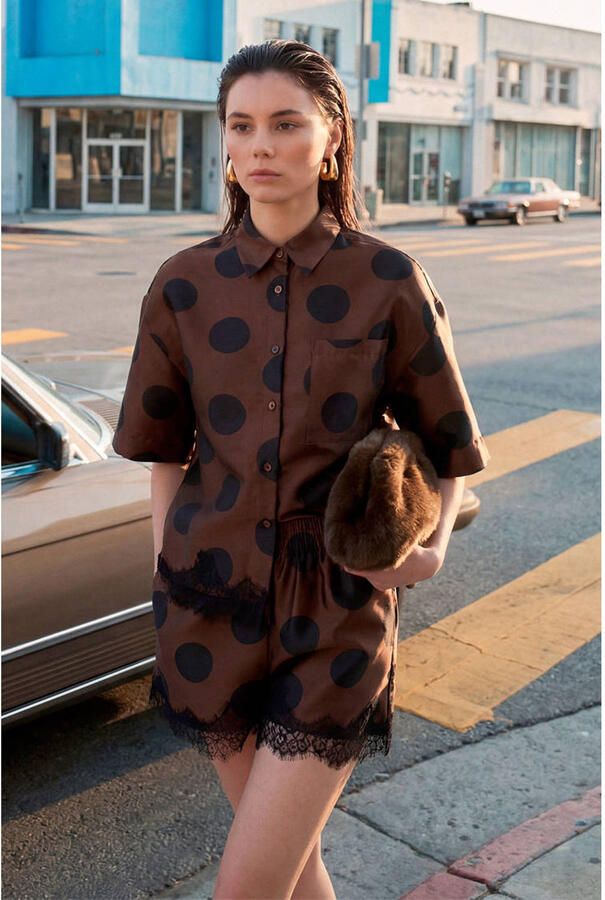 Shoeby Studio blouse met stippen bruin - Foto 2