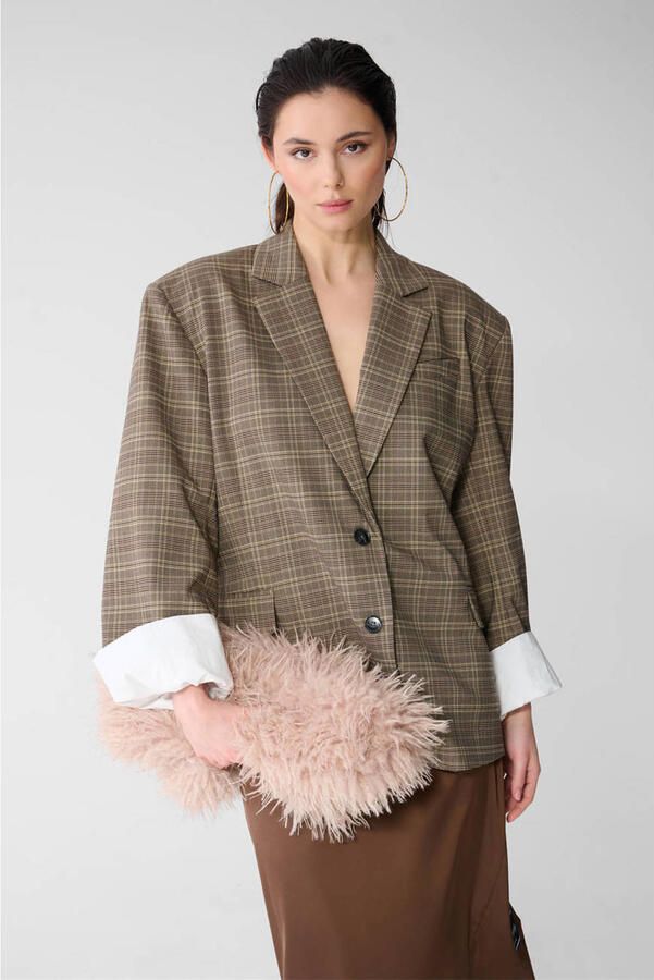 Shoeby Studio geruit oversized blazer bruin