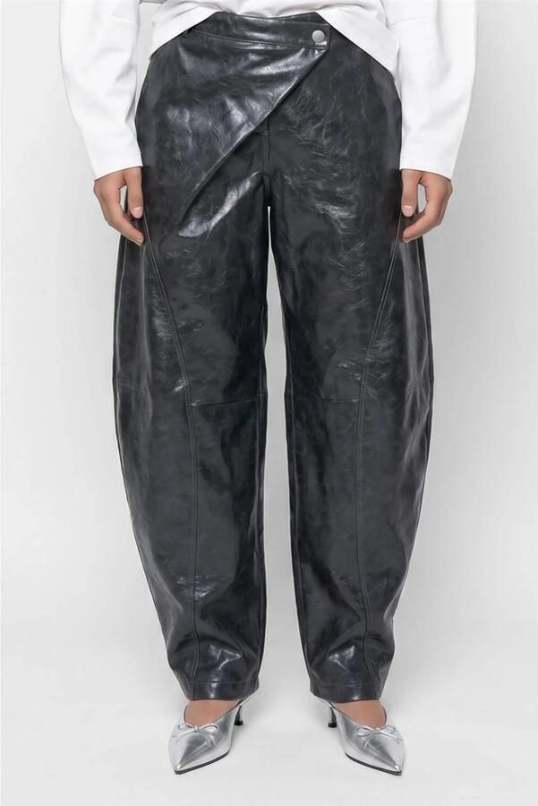 Shoeby Studio imitatieleren balloon broek grijs
