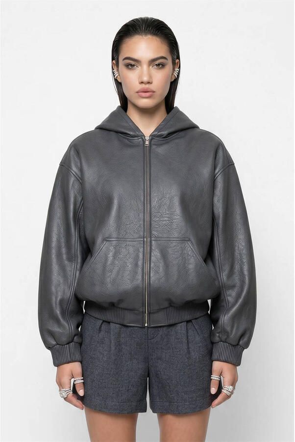 Shoeby Studio imitatieleren bomber grijs